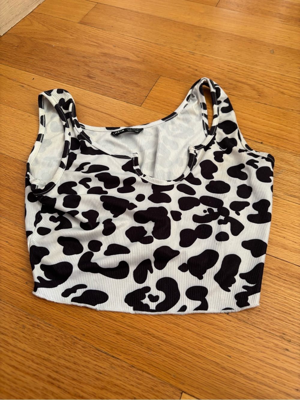 SHEIN Black and White Cow Print Ribbed Crop Tank